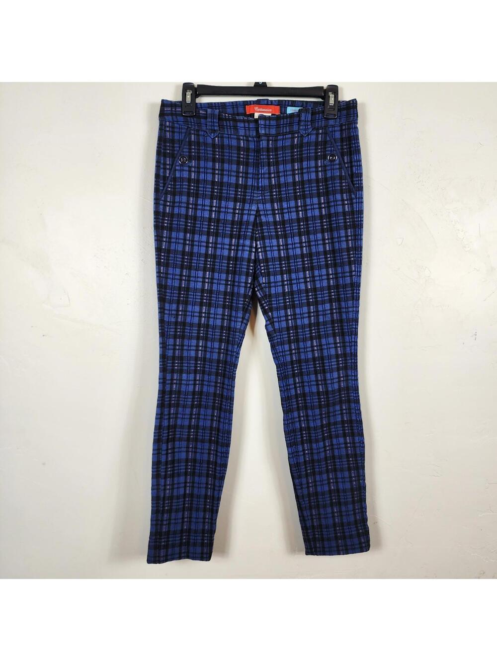 Cartonnier Anthropologie Charlie Blue Plaid Ankle Pants Slim Fit Size 4 Academia